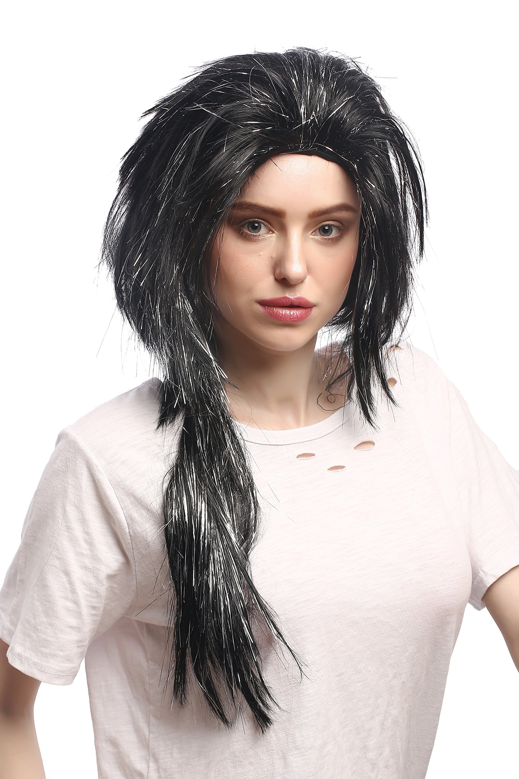 wig-me-up-91064-za103-silver-unisex-per-cke-schwarz-silber-mit-langzopf-70-cm image 3