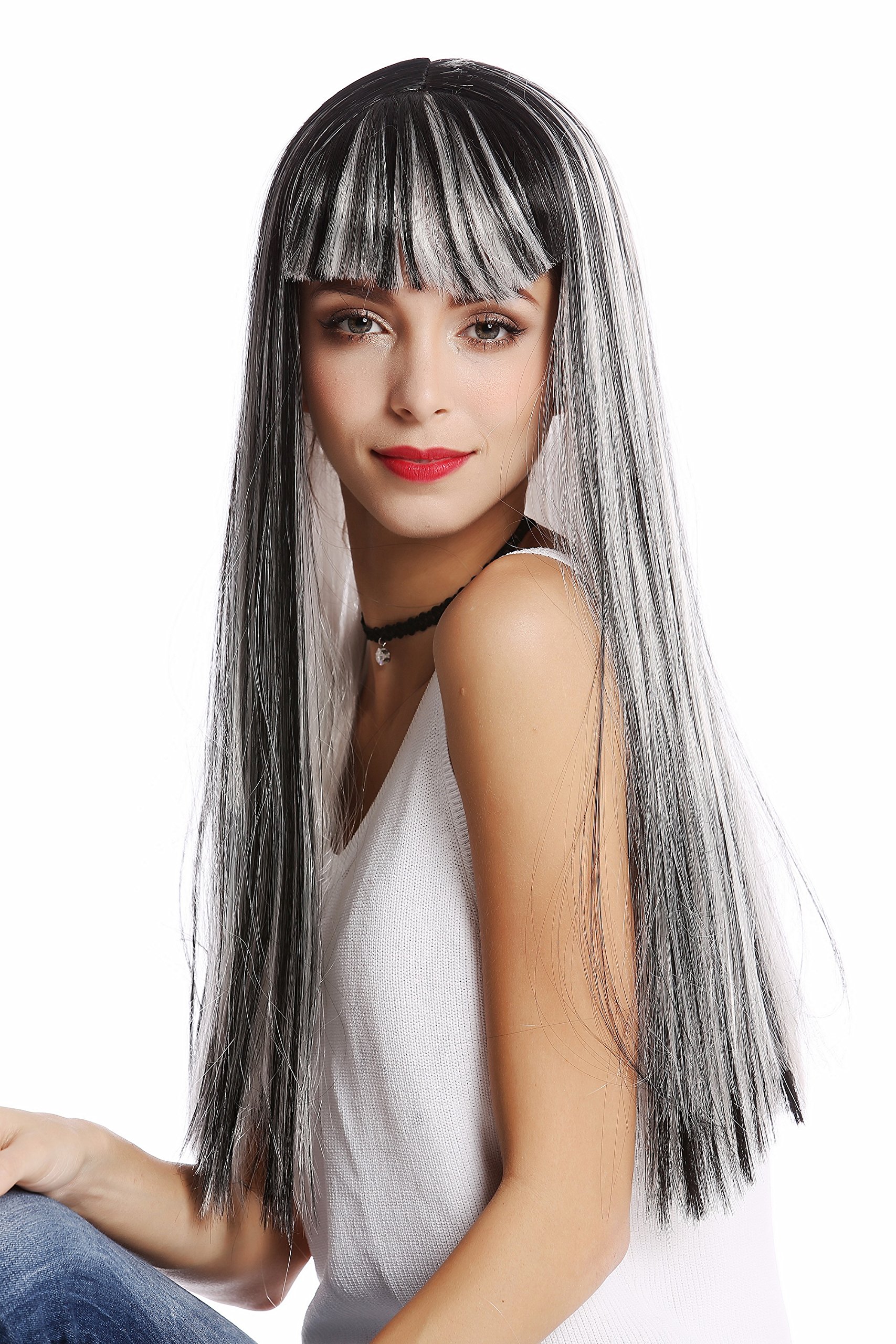 wig-me-up-90770-damenper-cke-sehr-lang-glatt-grau-silber-schwarz-wei-mit-pony image 2