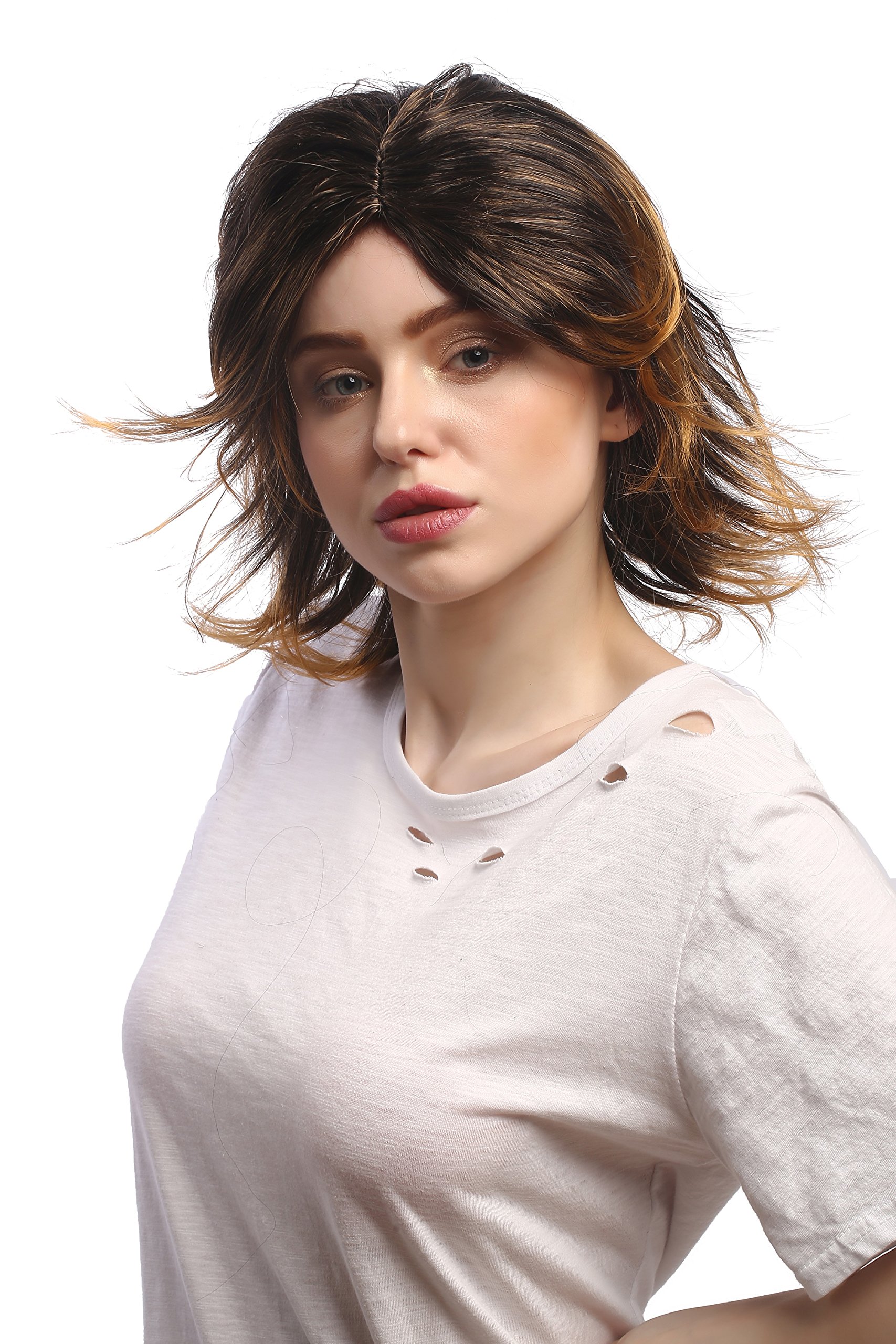 wig-me-up-6046-p27tp1-damen-party-per-cke-kurz-braun-blond-mittelscheitel-35-cm image 2