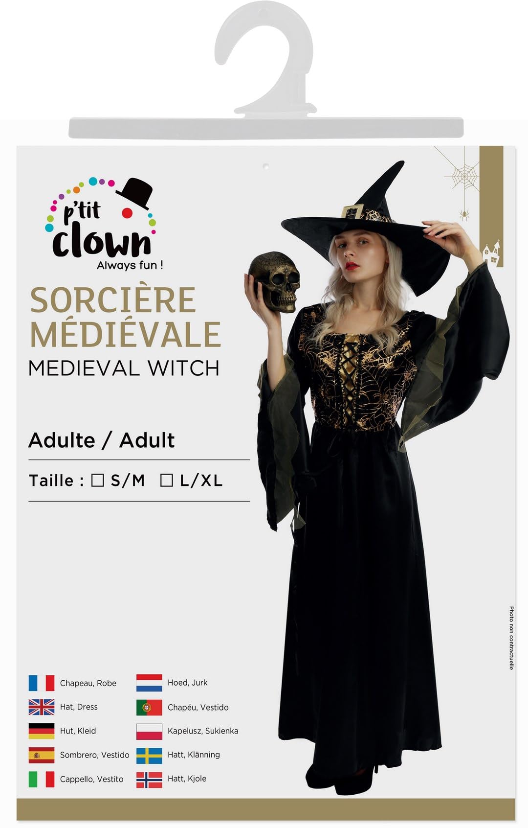 ptit-clown-hexenkost-m-damen-mittelalter-schwarz-gold-mit-hut image 5
