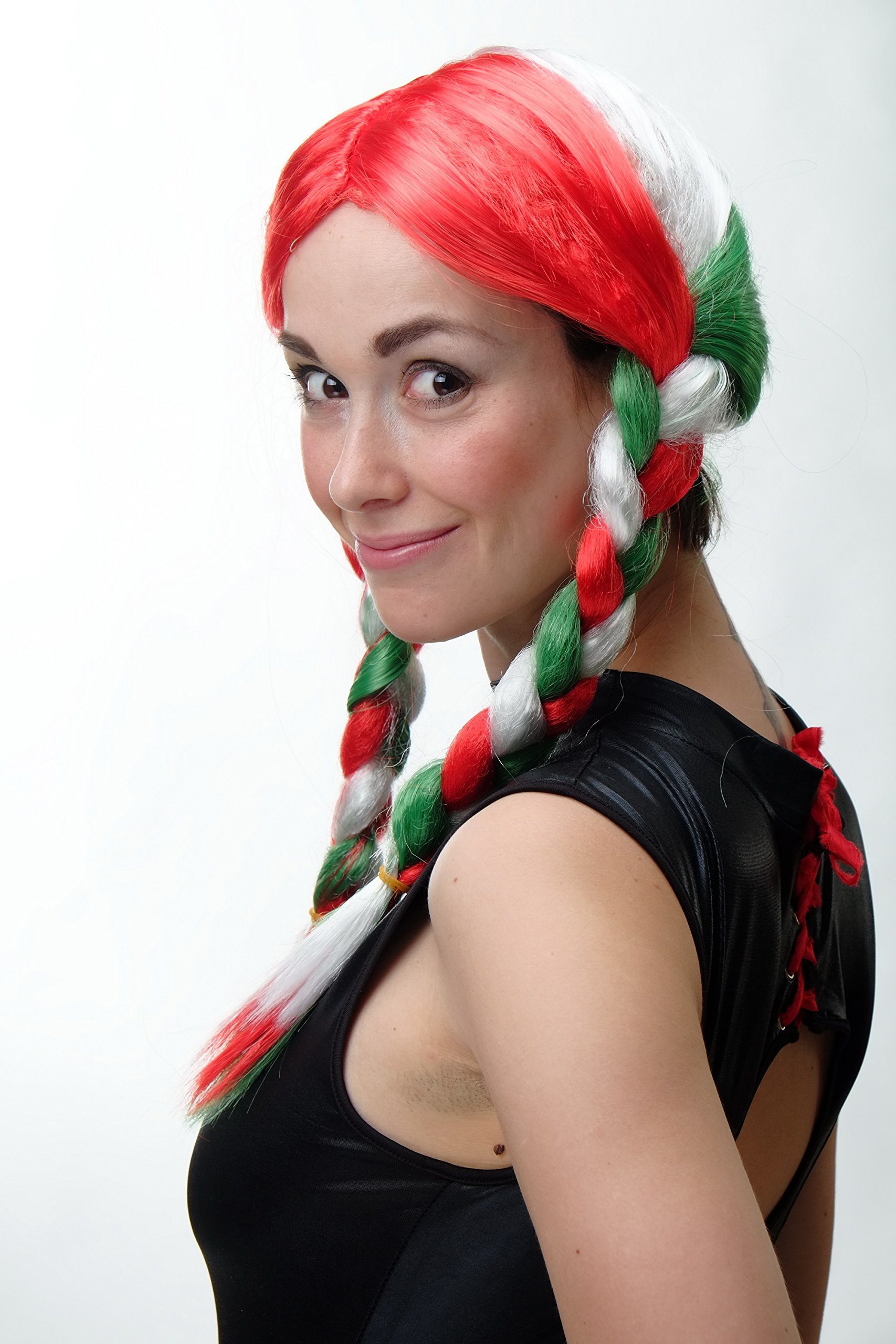 wig-me-up-xr-013-damenper-cke-geflochtene-fan-z-pfe-italien-rot-gr-n-wei-50-cm image 2
