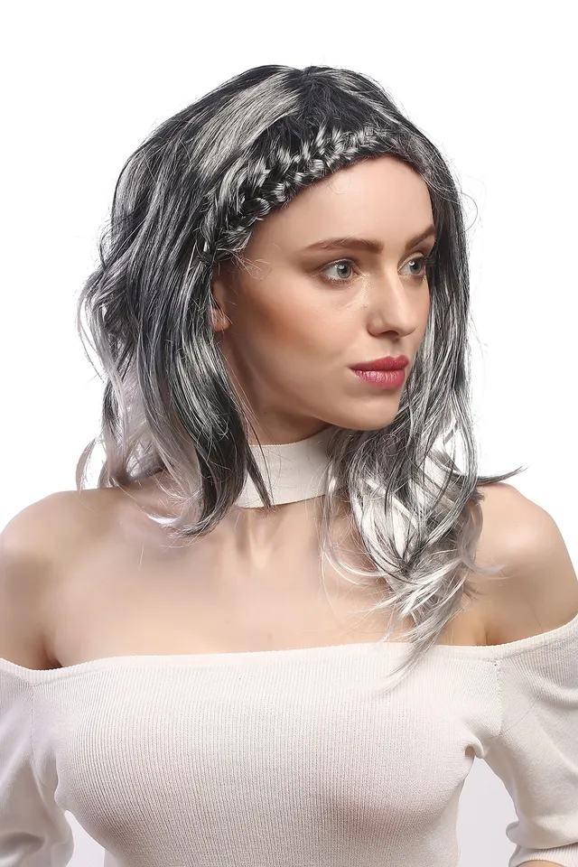 wig-me-up-dec151-p103t309-damen-per-cke-ombr-schwarz-silbergrau-lang-50-cm-geflo image 1
