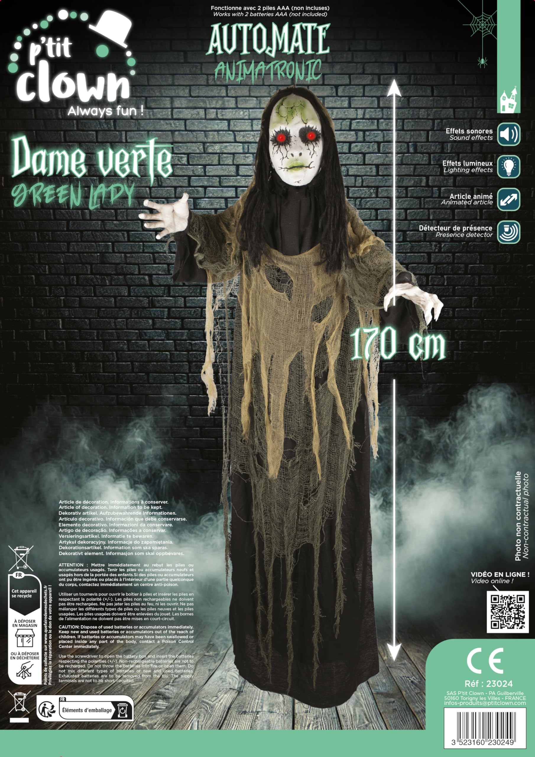 p-tit-clown-halloween-automat-h-ngende-gr-ne-dame-170-cm-animatronic-mit-sound-u image 2