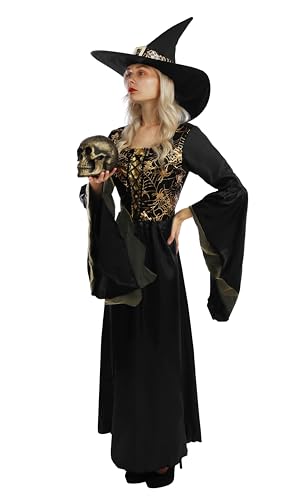 ptit-clown-hexenkost-m-damen-mittelalter-schwarz-gold-mit-hut image 8