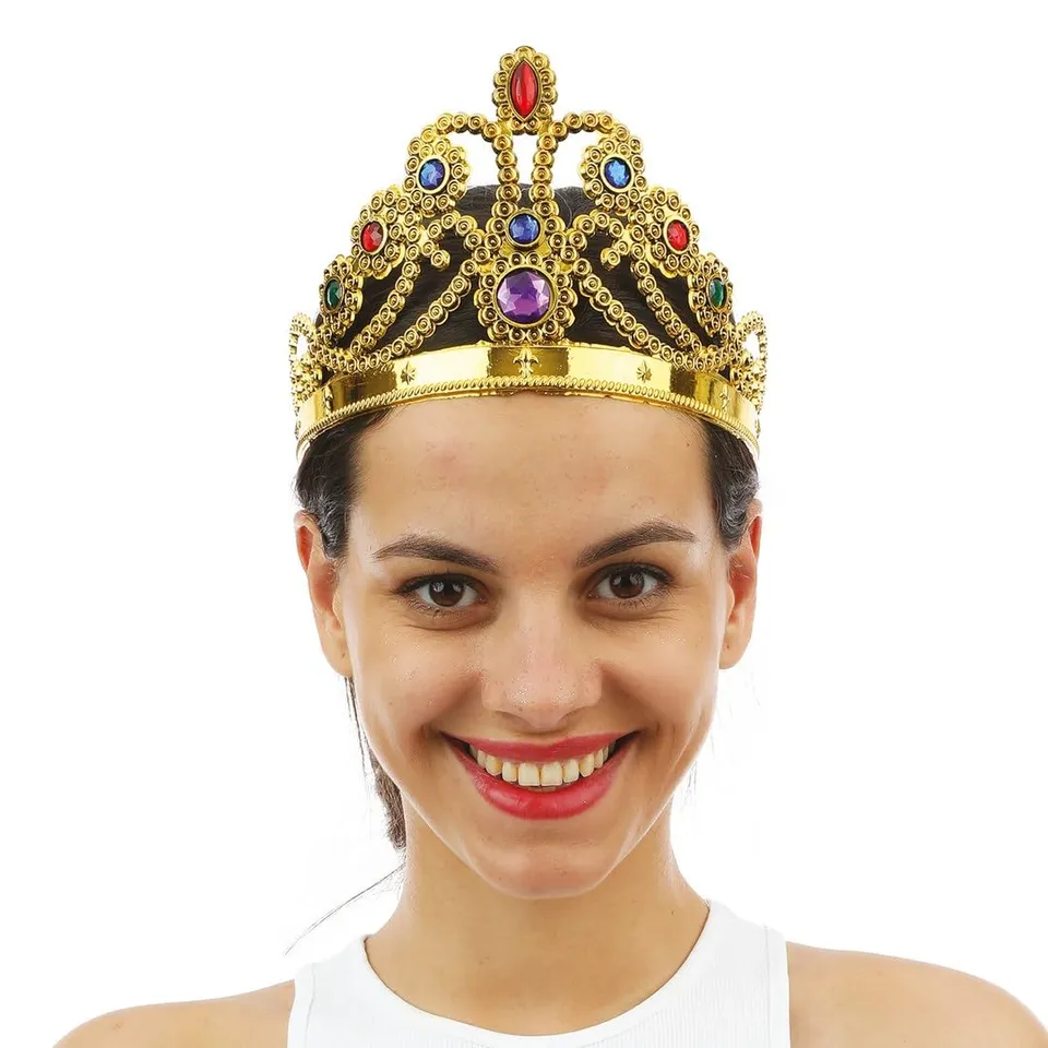 p-tit-clown-k-nigin-kranz-gold-mit-bunten-steinen-haarreif-krone image 1