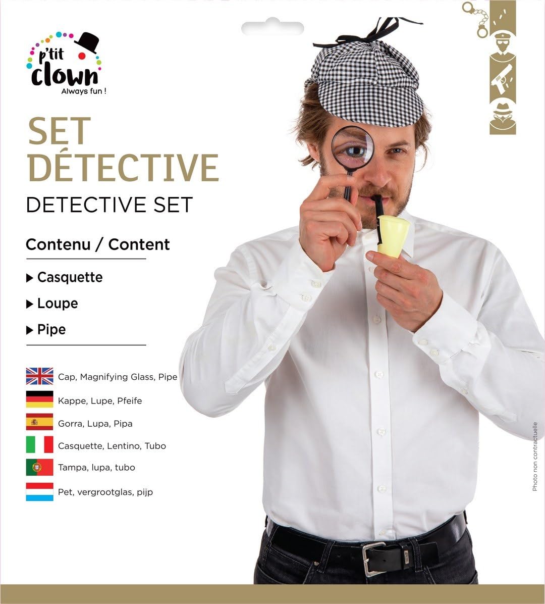 p-tit-clown-detektiv-kost-m-set-grau-schwarz-one-size-mit-kappe-lupe-pfeife image 6