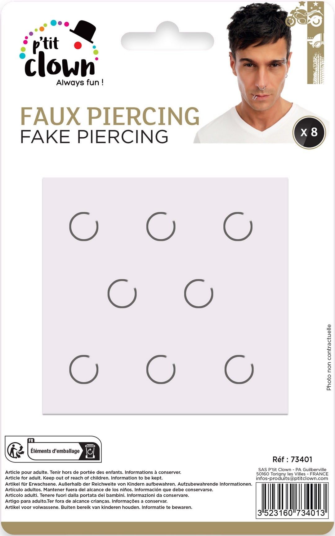 p-tit-clown-73401-fake-piercings-set-8-teilig-nasenring-ohrringe-silber image 4