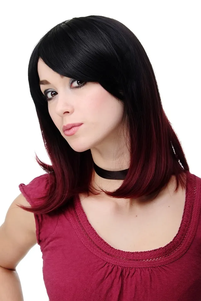 wig-me-up-h9705-2f118-damenper-cke-schulterlang-ombre-schwarz-aubergine-35-cm image 1
