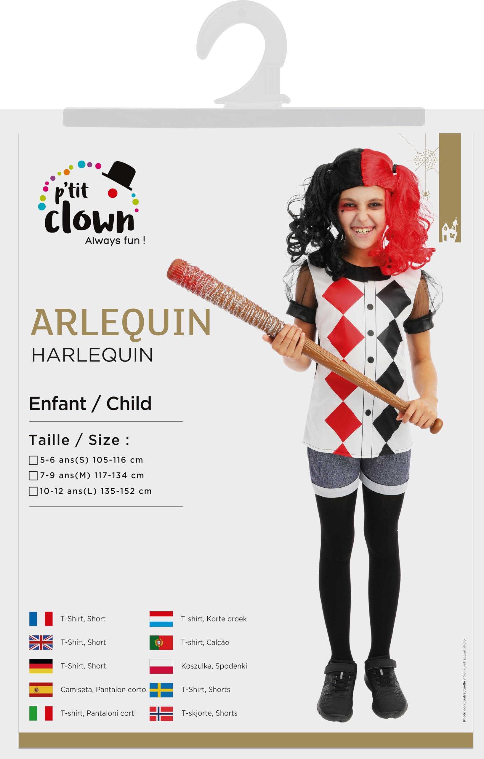 p-tit-clown-harlekin-clown-kost-m-f-r-m-dchen-schwarz-rot-mit-rautenmuster image 6
