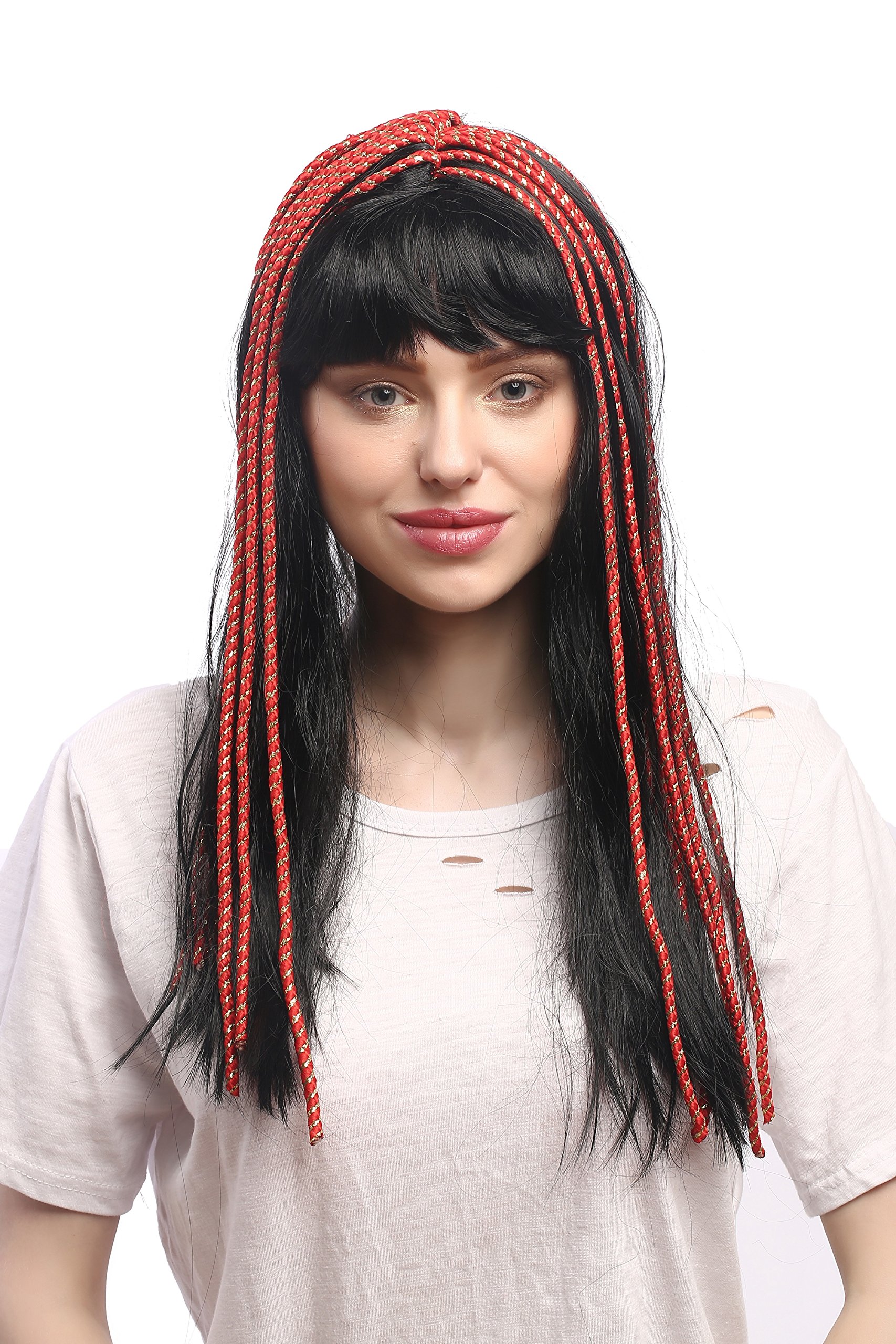 wig-me-up-60327-p103-rope-damenper-cke-lang-schwarz-mit-pony-und-roten-zierb-nde image 1