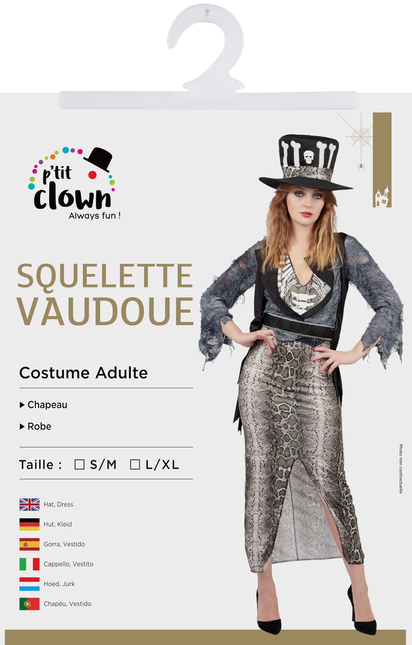 p-tit-clown-voodoo-kost-m-f-r-damen-kleid-und-hut-mit-knochen image 5