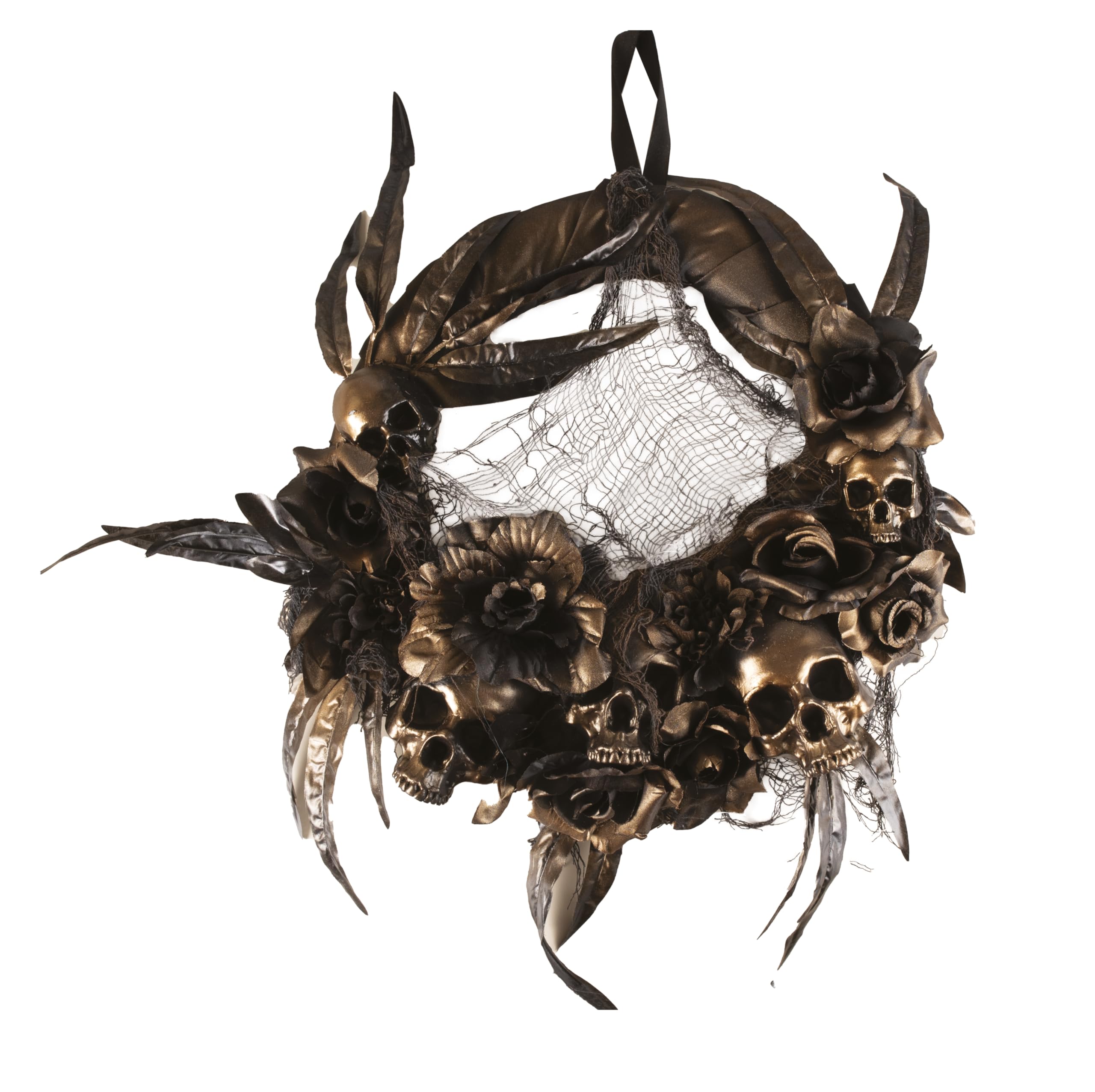 p-tit-clown-halloween-t-rkranz-mit-blumen-und-totenkopf-gold-rot image 5