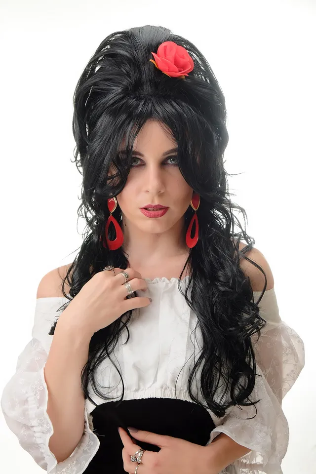 wig-me-up-per-cke-pt0025-p103-damen-beehive-schwarz-mit-rose-70-cm image 1