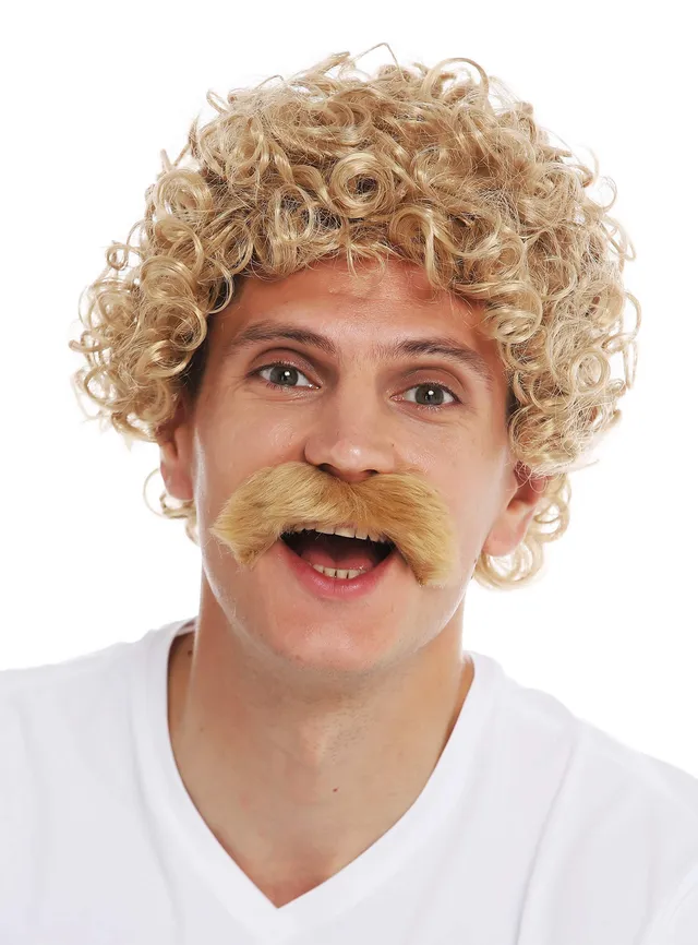 wig-me-up-2191-za82a-herrenper-cke-lockig-blond-schnauzbart-70er-25-cm image 1