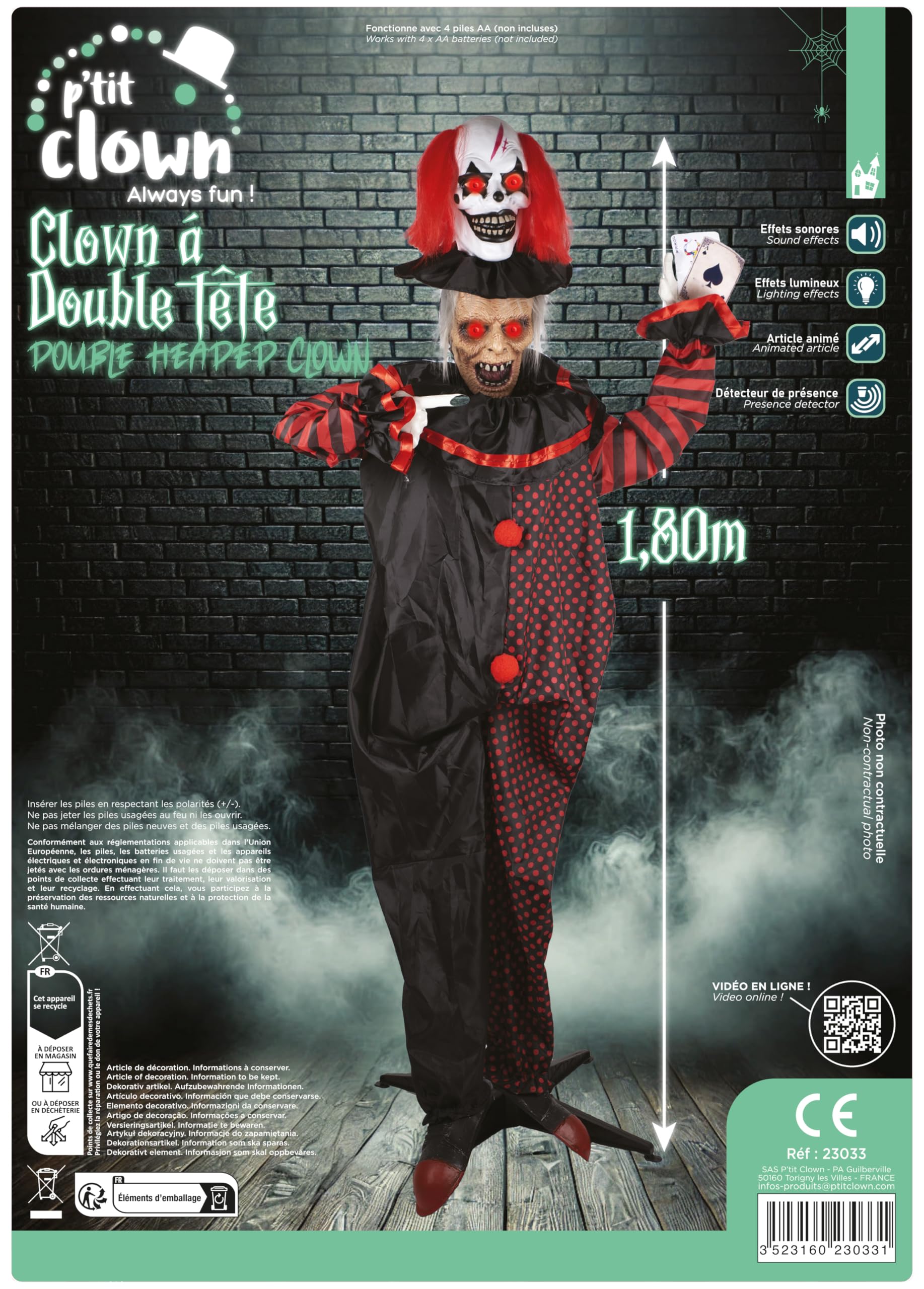 p-tit-clown-horror-animatronic-clown-doppelkopf-180-cm-mit-sound-und-licht image 5