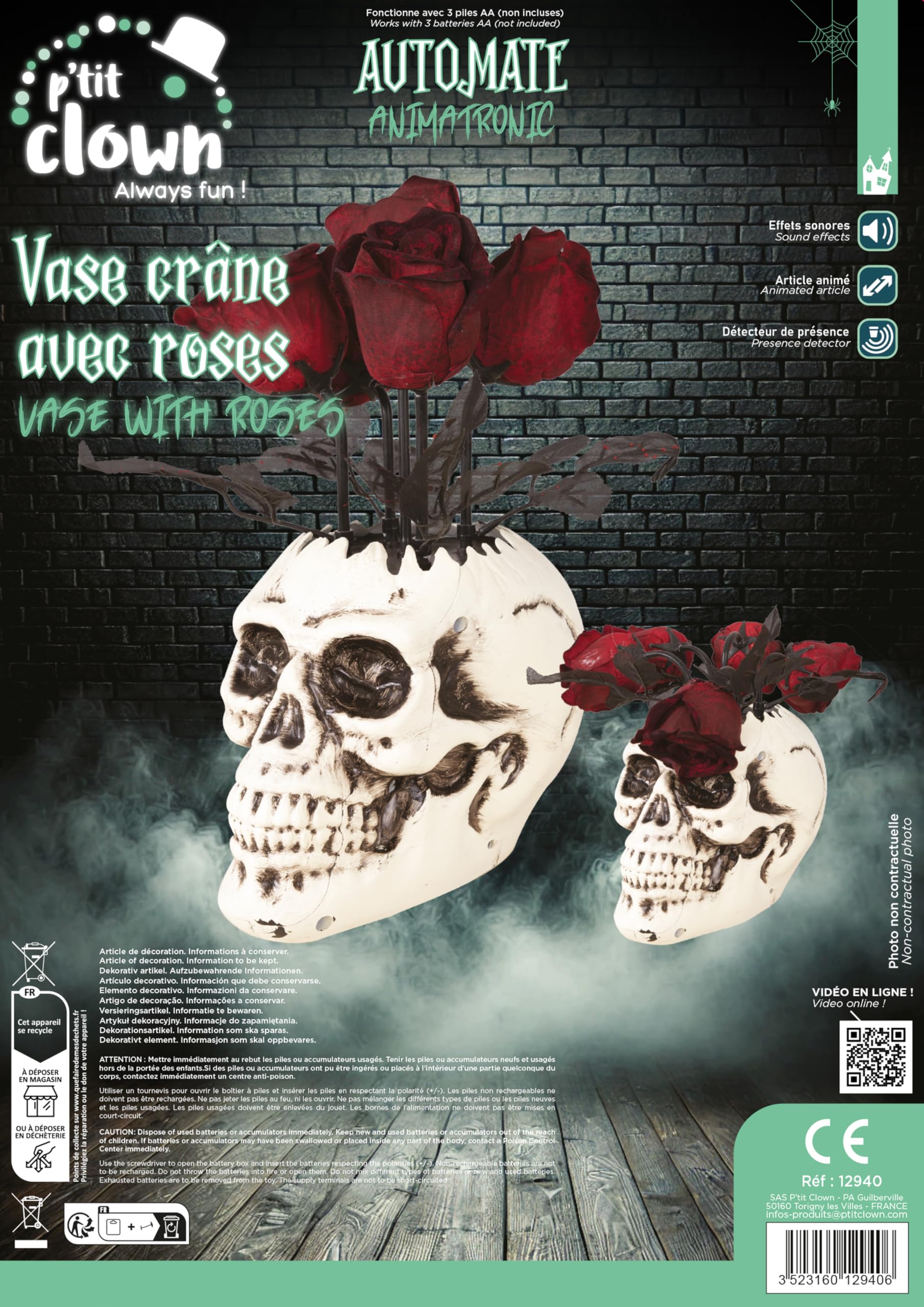 ptit-clown-animierte-totenkopfvase-mit-rosen-30-cm-halloween-animatronic-mit-sou image 3
