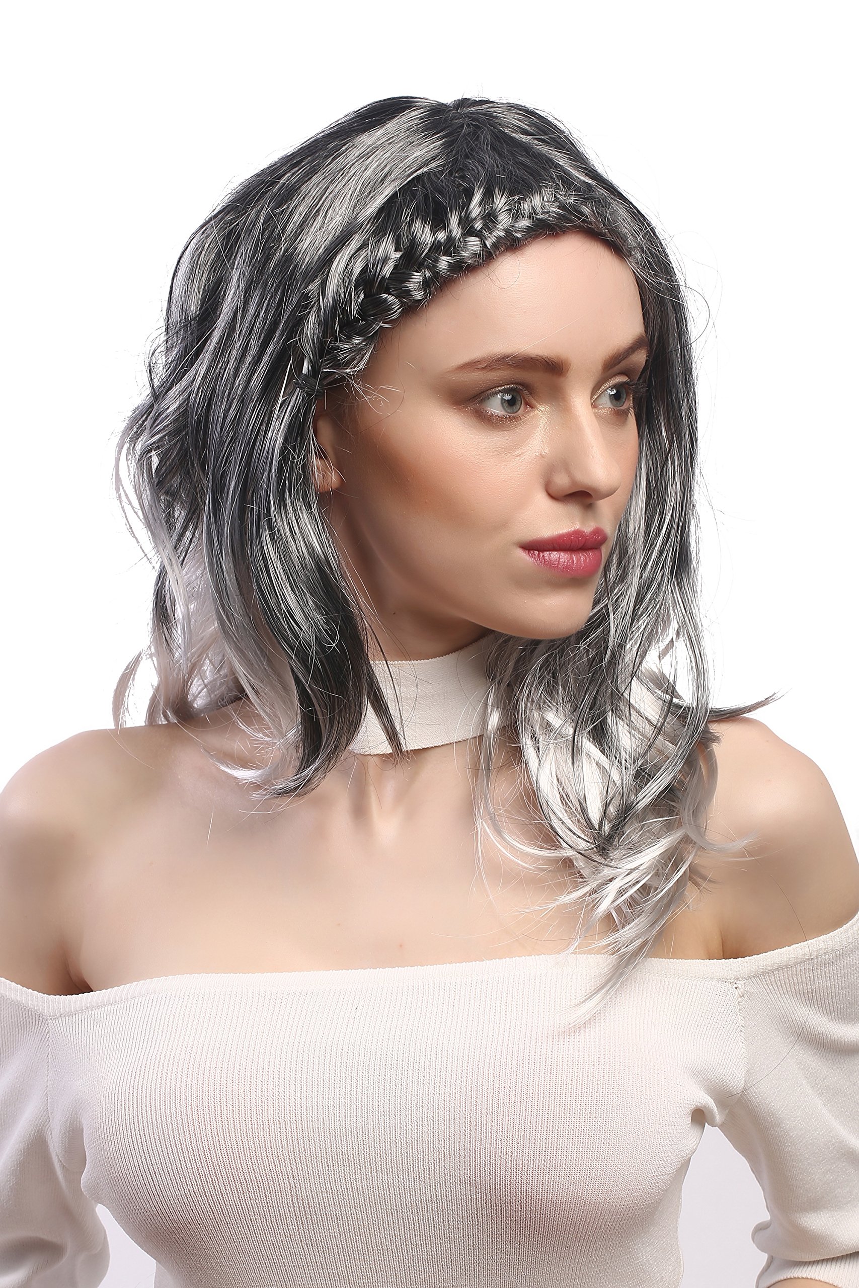 wig-me-up-dec151-p103t309-damen-per-cke-ombr-schwarz-silbergrau-lang-50-cm-geflo image 1