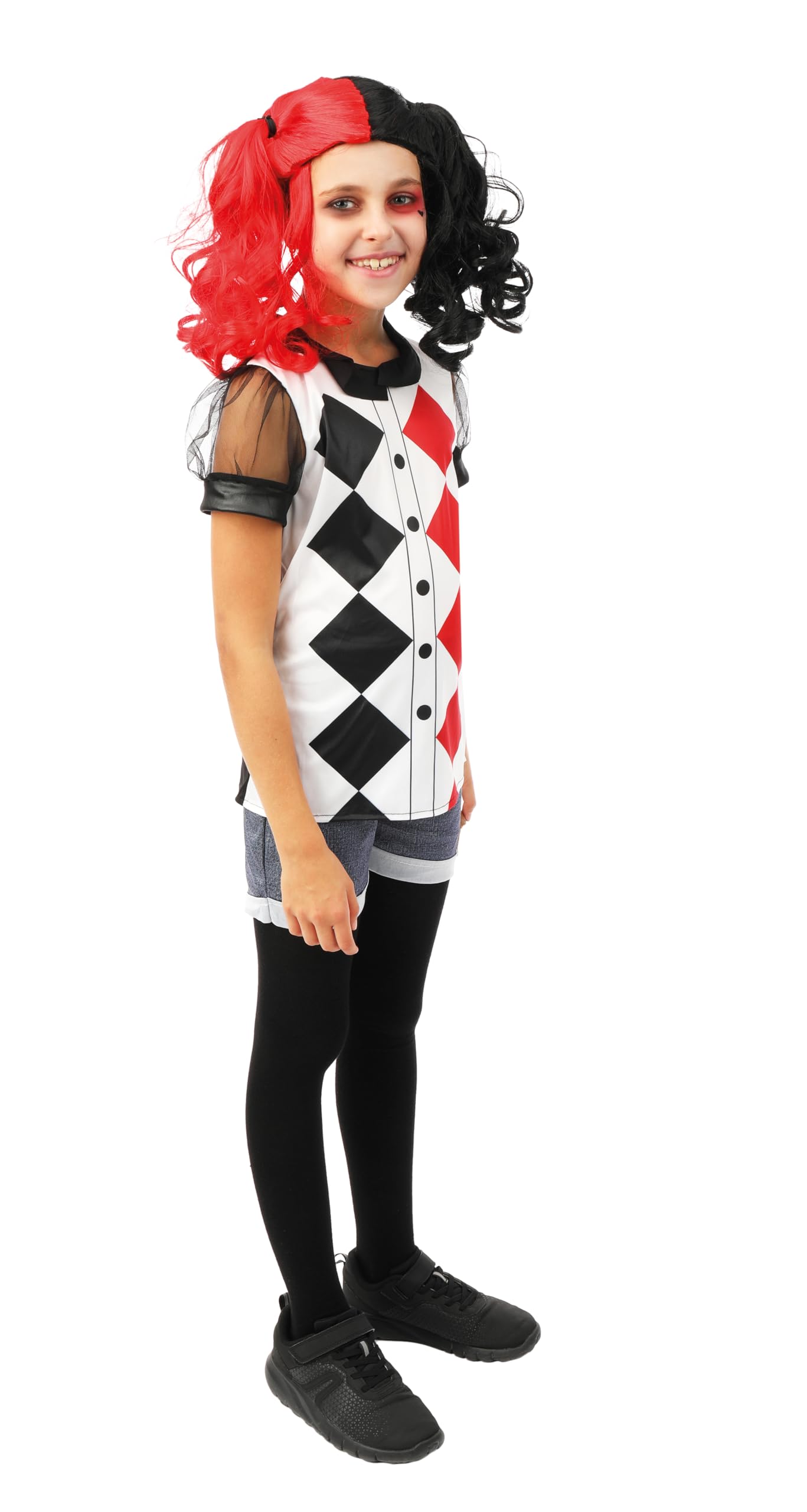 p-tit-clown-harlekin-clown-kost-m-f-r-m-dchen-schwarz-rot-mit-rautenmuster image 2
