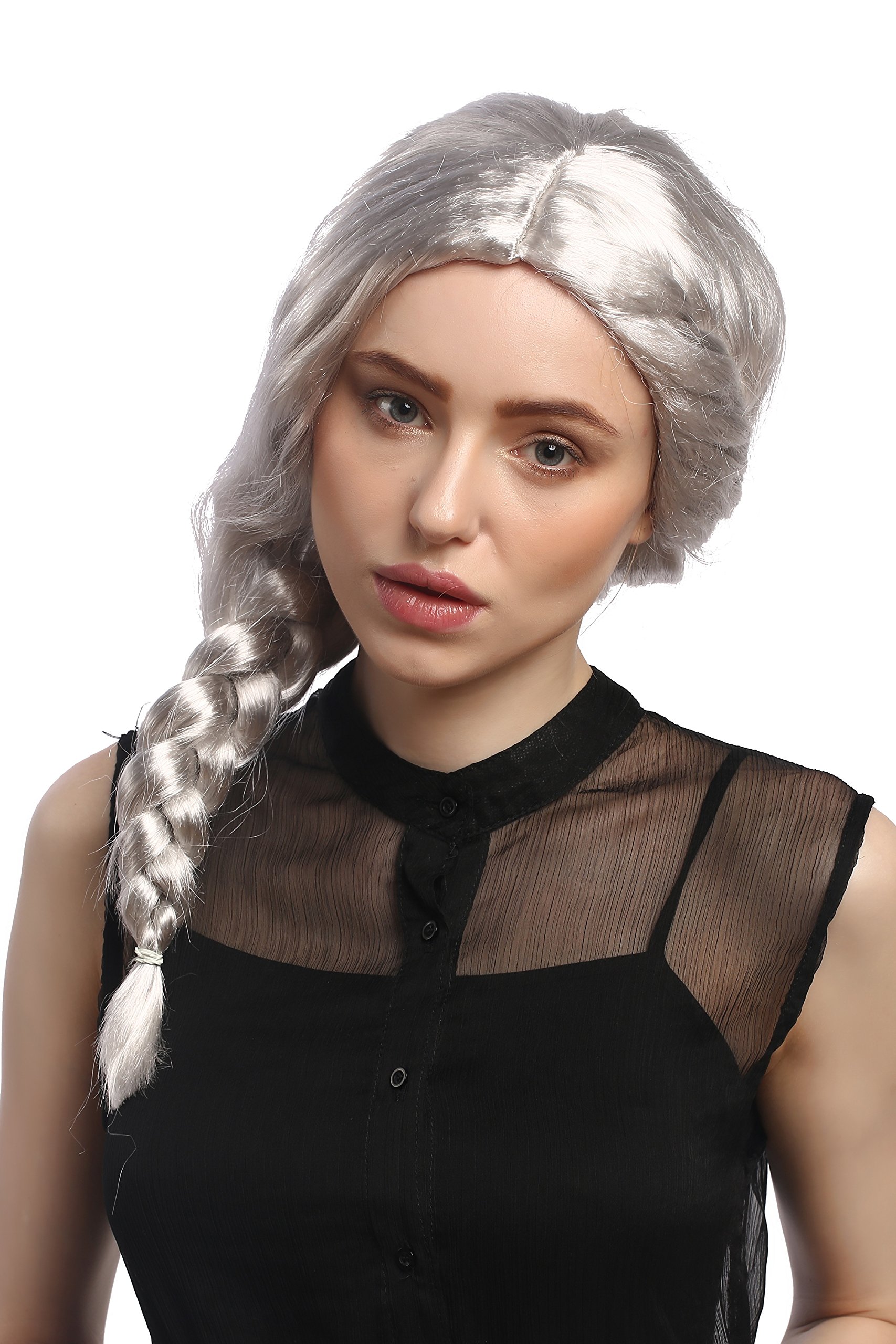 wig-me-up-08050a-p309-party-per-cke-damen-feenzopf-silbergrau-geflochten-50-cm image 1