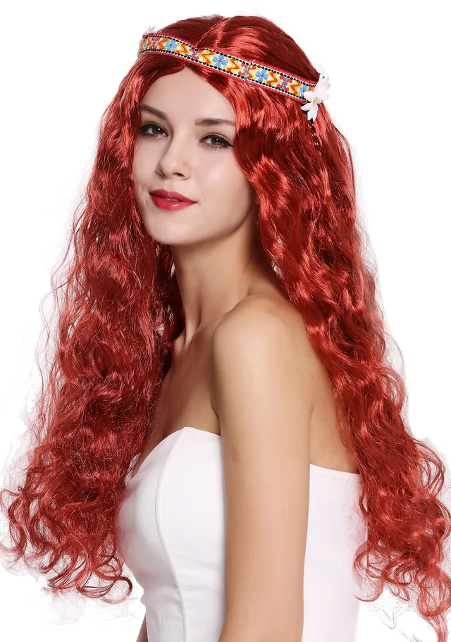 wig-me-up-91298-za350-hippie-per-cke-rot-wellig-60-cm-mit-stirnband image 1
