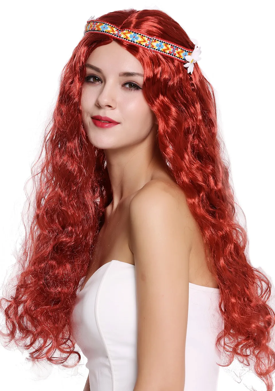 wig-me-up-91298-za350-hippie-per-cke-rot-wellig-60-cm-mit-stirnband image 1