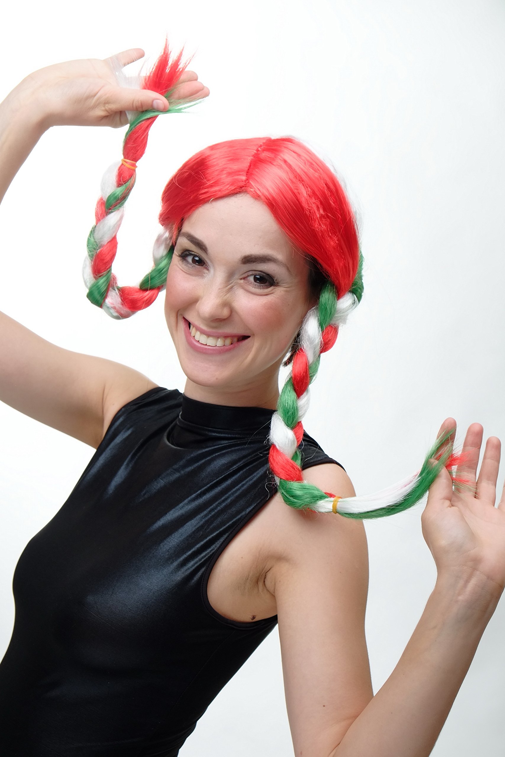 wig-me-up-xr-013-damenper-cke-geflochtene-fan-z-pfe-italien-rot-gr-n-wei-50-cm image 3