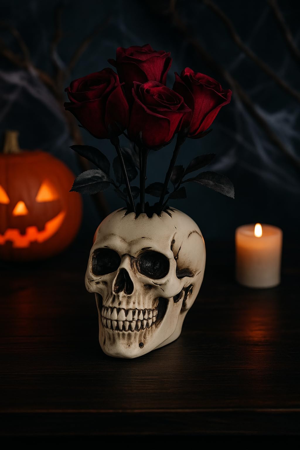 ptit-clown-animierte-totenkopfvase-mit-rosen-30-cm-halloween-animatronic-mit-sou image 2