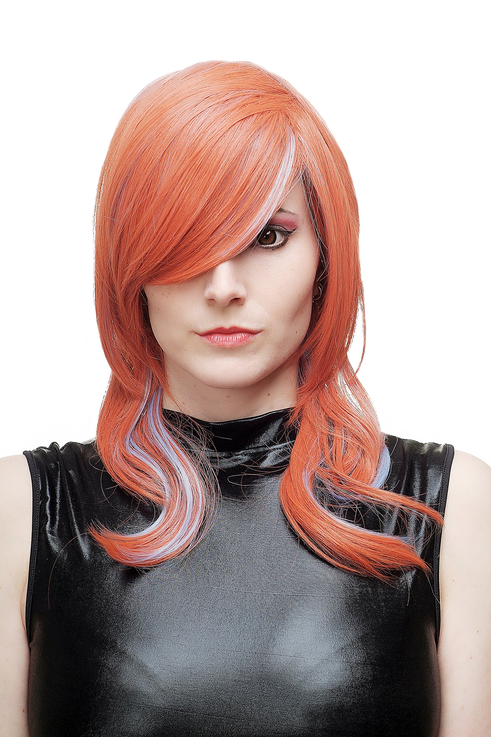 wig-me-up-h9001-t23-3-t4020-per-cke-schulterlang-rot-mit-cyan-str-hnen-50-cm image 1