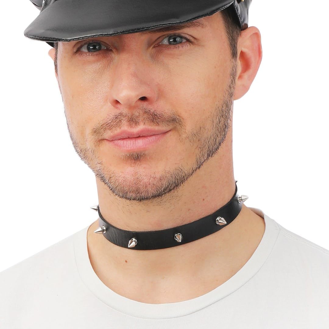 ptit-clown-18400-punk-halskette-schwarz-kunstleder-mit-nieten image 2