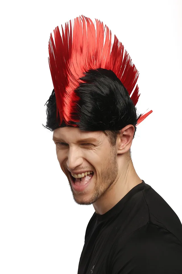 wig-me-up-xr-012-irokesen-per-cke-mohawk-punk-rot-schwarz-ca-27-cm image 1